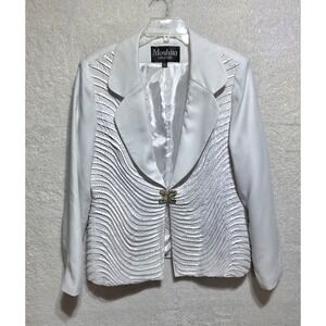 Moshita Couture Women's White Embellished Shawl Collar Blazer Jacket Size 14